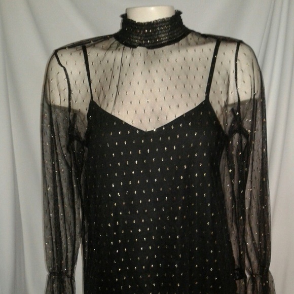 NEXT Women's Black Sheer Shimmer Blouse With Cami - Picture 1 of 7